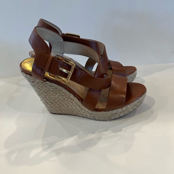 MICHAEL Michael Kors Tan Wedge  Espadrille Sandals Size 8.5 - Picture 4 of 6